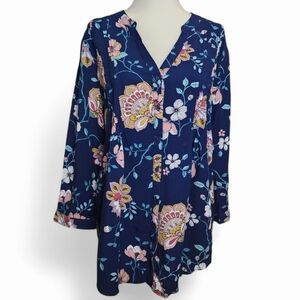 St. John's Bay Navy Floral Womens 3/4 Sleeve Top